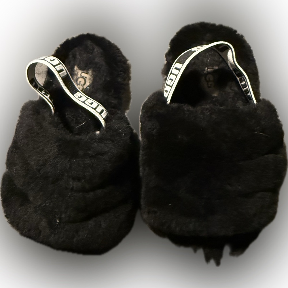 UGG Toddler Black Fluffy Slippers